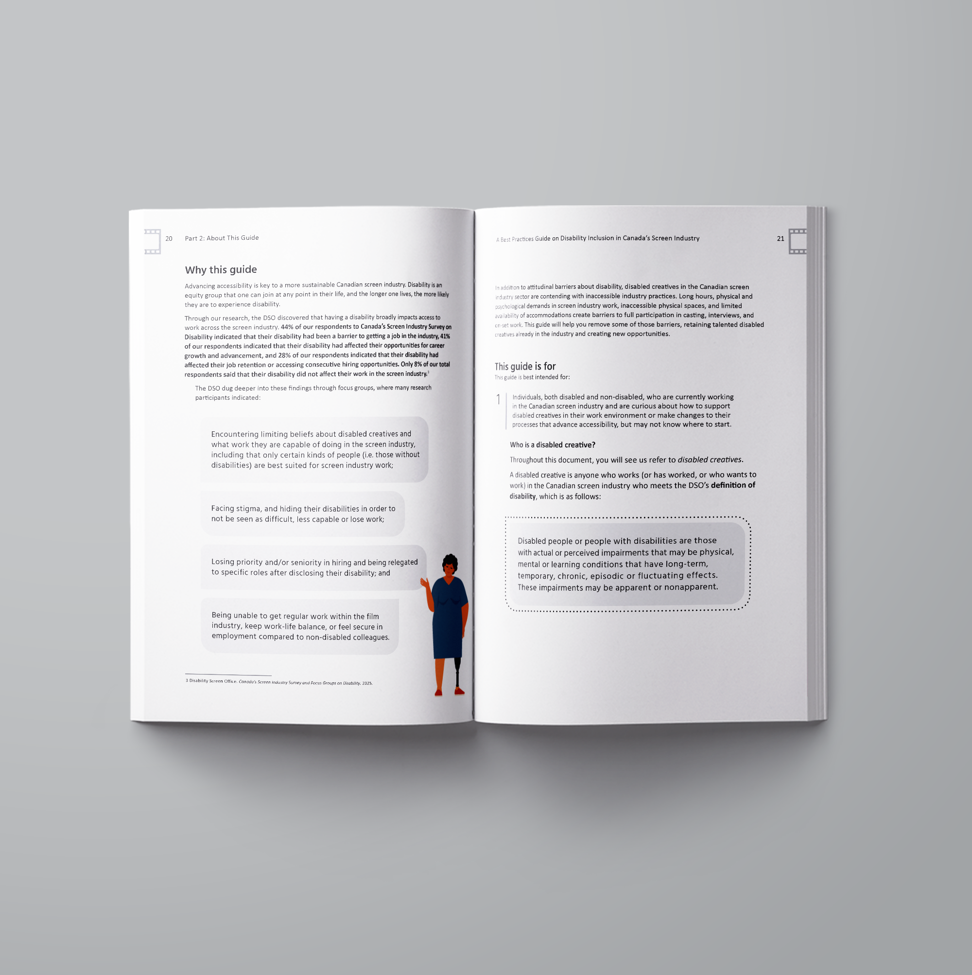 Inside Spread showing an illustration of a person with a prosthetic leg.